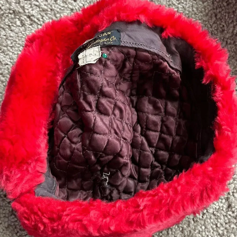 VTG 1960s Red Faux Fur Trapper Hat Alcan Aviator Quilted Lined USA - Picture 9 of 13